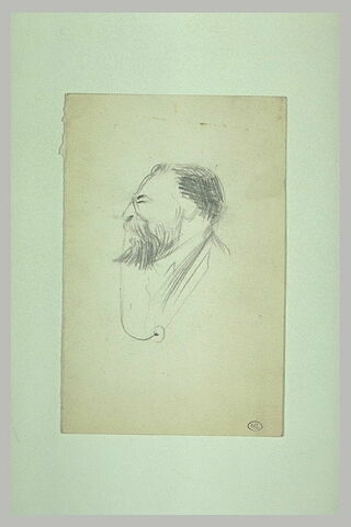 Tête d'homme, de profil à gauche, avec un lorgnon, moustache et barbe, image 1/1
