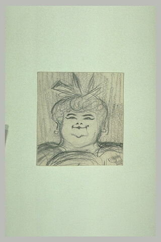 Tête d'une grosse femme, de face, les cheveux relevés par un ruban, image 1/1