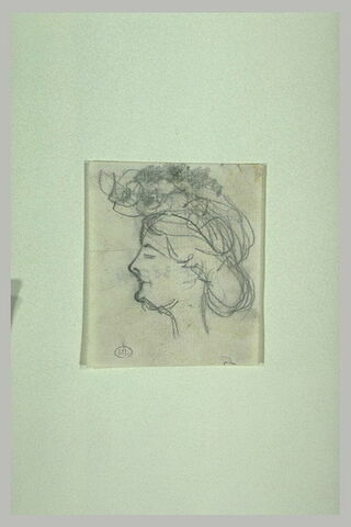 Tête de femme, de profil à gauche, avec un chapeau, image 1/1