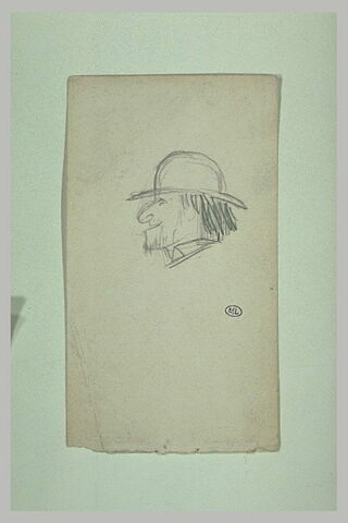 Tête d'homme, de profil à gauche, coiffé d'un chapeau melon, image 1/1