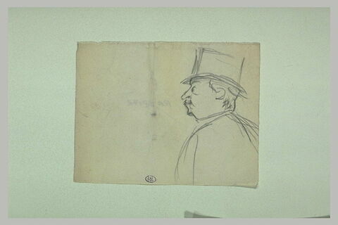 Homme vu en buste, de profil à gauche, coiffé d'un chapeau haut de forme, image 1/1