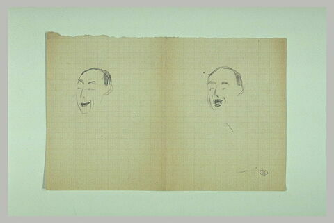 Deux croquis d'une tête d'homme, souriant de trois quarts à gauche, image 1/1