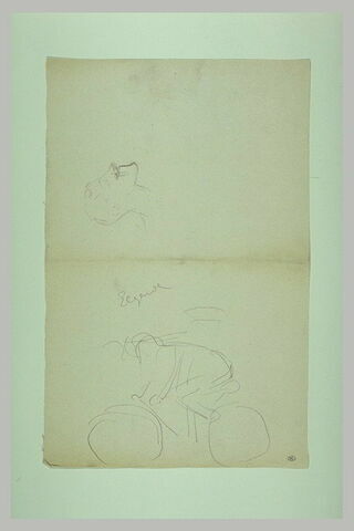 Silhouette d'un cycliste, de profil à gauche ; tête d'homme, de profil, image 1/1