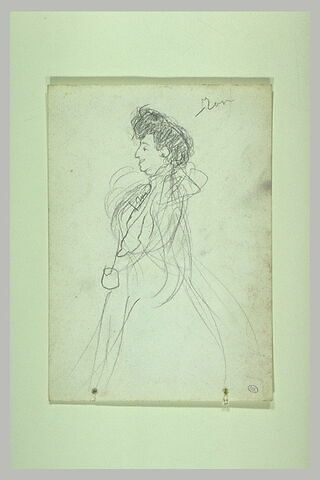 Femme vue à mi-jambes, de profil à gauche, nez busqué, image 1/1