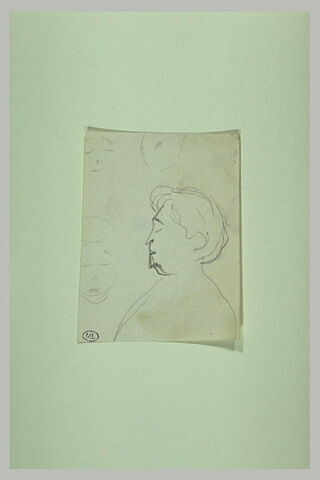 Figure, en buste, de profil à gauche, et croquis de têtes, image 1/1