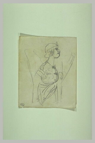 Croquis caricatural d'une femme à mi-jambes, de profil à droite, image 1/1