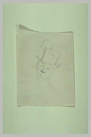 Croquis d'une tête d'homme, de face, inclinée à droite, avec chapeau, image 1/1