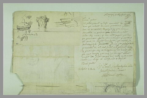 Architecture ; lettre manuscrite ; croquis