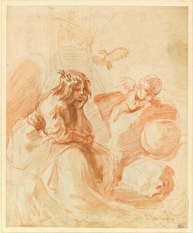 Figure allégorique féminine, ailée, couronnée de feuillages et un angelot, image 1/2