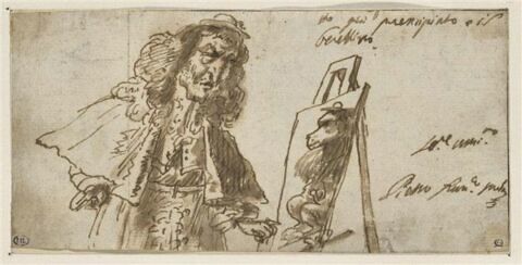 Caricature : gentilhomme regardant une toile représentant un singe, image 1/3