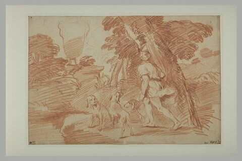 Paysage avec un homme et trois chiens, avançant vers la gauche, image 2/2
