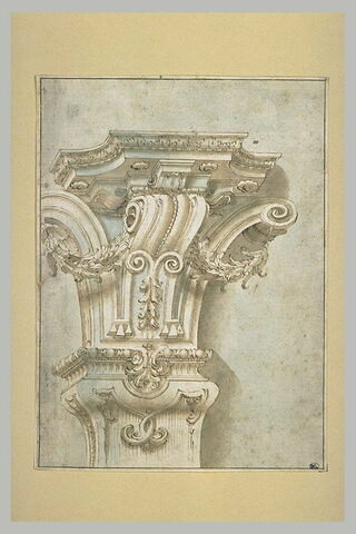 Chapiteau et corniche et partie supérieure d'un pilastre