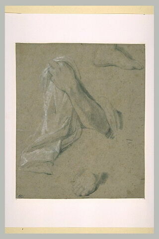 Bras gauche tenant un linge ; pied de profil, ; pied de face, image 1/1