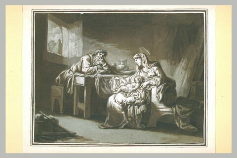Saint Joseph et la Sainte Vierge portant l'Enfant Jésus sur ses genoux, image 1/1