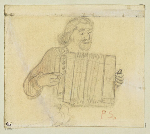 Paul Gauguin en costume breton, jouant de l'accordéon, image 1/2