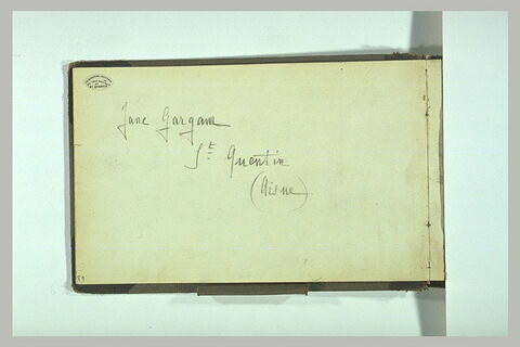 Note manuscrite : 'Jane Gragam/ St Quentin/ (Aisne)'