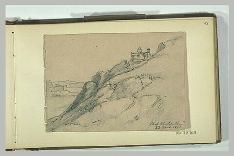Paysage de falaise surmontée d'une tombe avec une croix, image 1/1