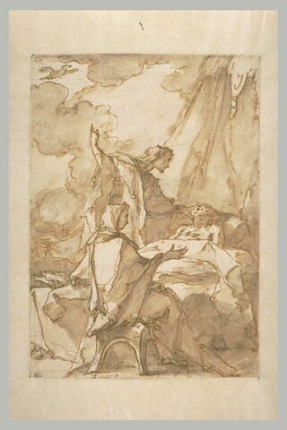 Mort de Saint Joseph : à la gauche du lit, un personnage drapé