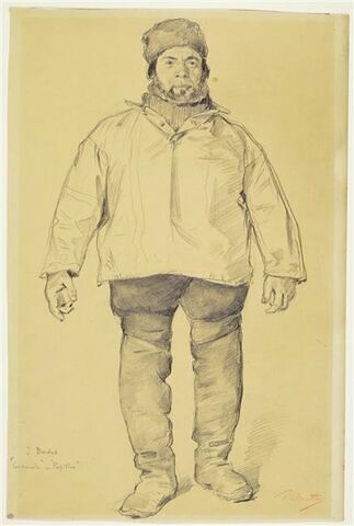 Portrait d'un pêcheur, debout, de face, chaussé de grandes bottes, image 1/2