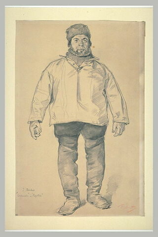 Portrait d'un pêcheur, debout, de face, chaussé de grandes bottes, image 2/2