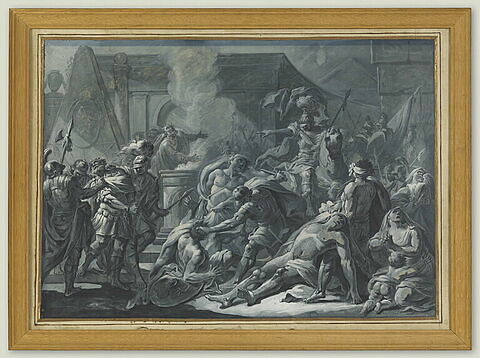 Scène de l'histoire romaine : massacre devant les portes d'une ville