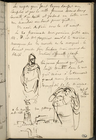 Croquis d'homme et de femme arabe ; vue d'une muraille crénelée, image 1/1