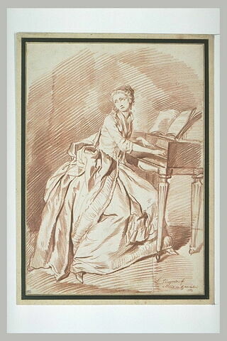 Jeune femme assise, jouant du clavecin