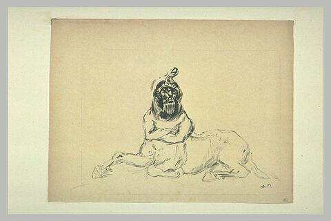 Centaure couché à terre, le torse de face, bras croisés, image 1/1
