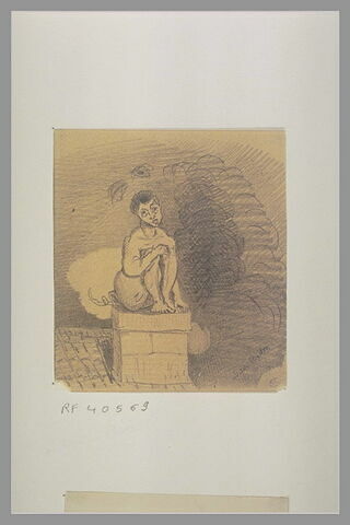 Petit diable assis sur la cheminée d'un toit, image 1/1