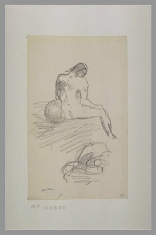 Figure nue, assise, vue de dos, avec près d'elle, un boulet, image 1/1