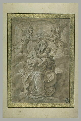 La Vierge couronnée par les anges, tenant l'Enfant, image 1/1
