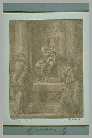 La Vierge et l'Enfant sur un trône entre un saint évêque et saint Joseph, image 1/1