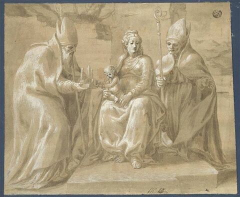 Vierge à l'enfant avec saint Pétrone et un autre évêque