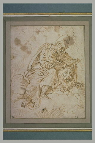 Saint Marc assis sur des nuages, appuyé sur un lion, image 2/2