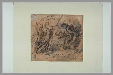 Deux hommes combattant un dragon ailé, image 2/2