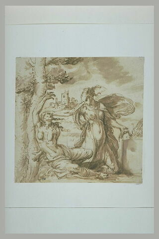 Scène allegorique avec une femme attachée à un arbre, martyrisée..., image 2/2
