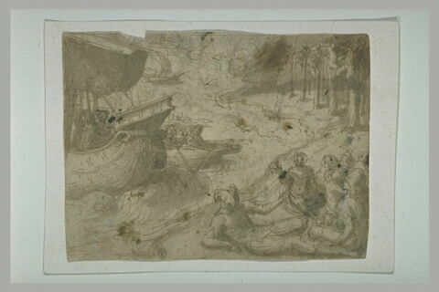 Navires près d'une berge, avec des soldats assis, et des crucifiés, image 1/1