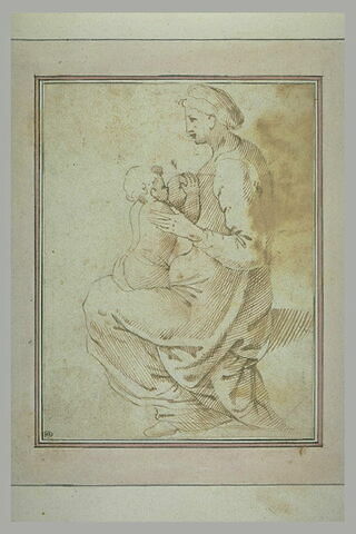 Etude d'une femme allaitant un enfant assis sur ses genoux