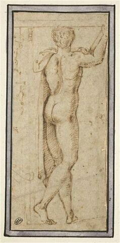 Figure d'homme nu, vu de dos, l'épaule gauche drapée