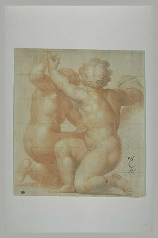 Deux enfants nus, agenouillés, se faisant face en se donnant la main, image 1/1
