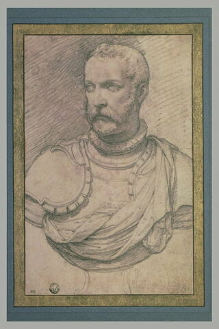 Buste de guerrier, vu de face, avec un costume du XVIè s, image 1/1