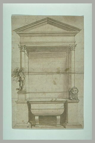 Etude pour un tombeau, avec une statue de lion, et une d'ange, image 1/1