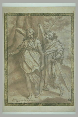 Le jeune Tobie et l'ange Raphaël marchant