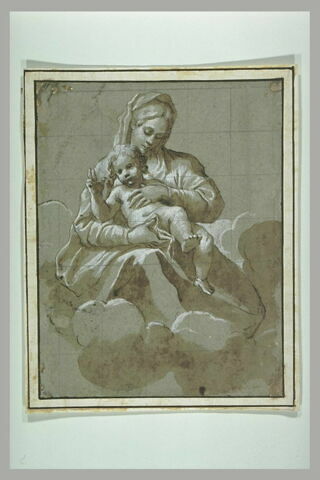 La Vierge assise sur des nuages avec l'Enfant Jésus sur ses genoux, image 1/1