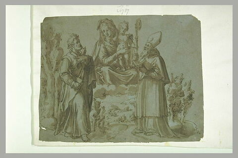 Saint Pierre et un évêque adorant la Vierge avec l'Enfant Jésus, image 1/1