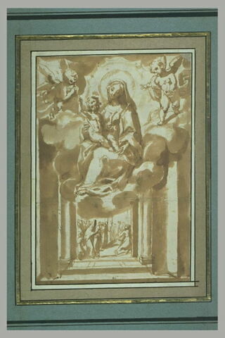 Apparition de la Vierge avec l'Enfant Jésus sur des nuages à des priants, image 2/2