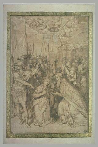 Sainte Luce agenouillée portant dans son cou l'épée et recevant la communion, image 2/2