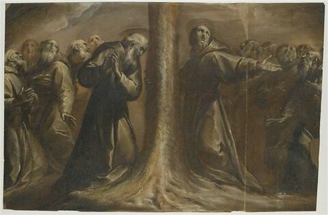 Franciscains en prière autour de saint François et saint Antoine de Padoue