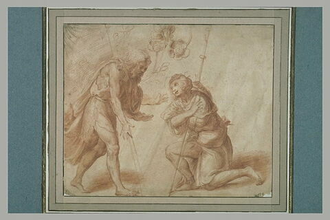 Saint Roch à genoux devant saint Jean- Baptiste  et études de fleurs