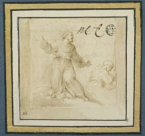 Saint François en extase, et autre figure de moine, en buste, de dos